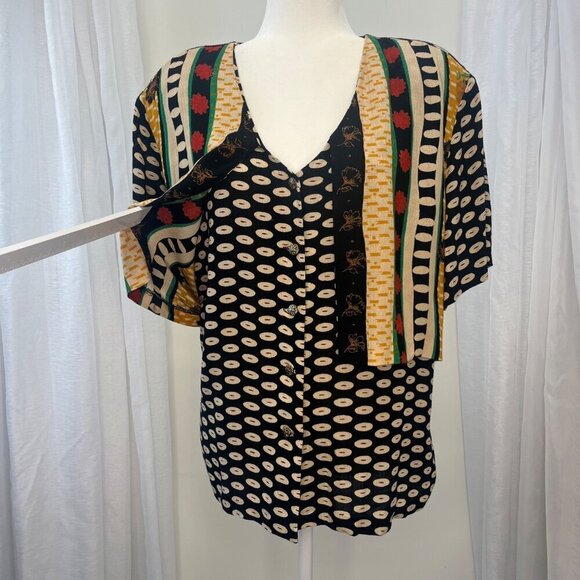 PC Private Club Vintage Funky Print Bohemian Art Deco Ladies Blouse Size M/L - Picture 4 of 7